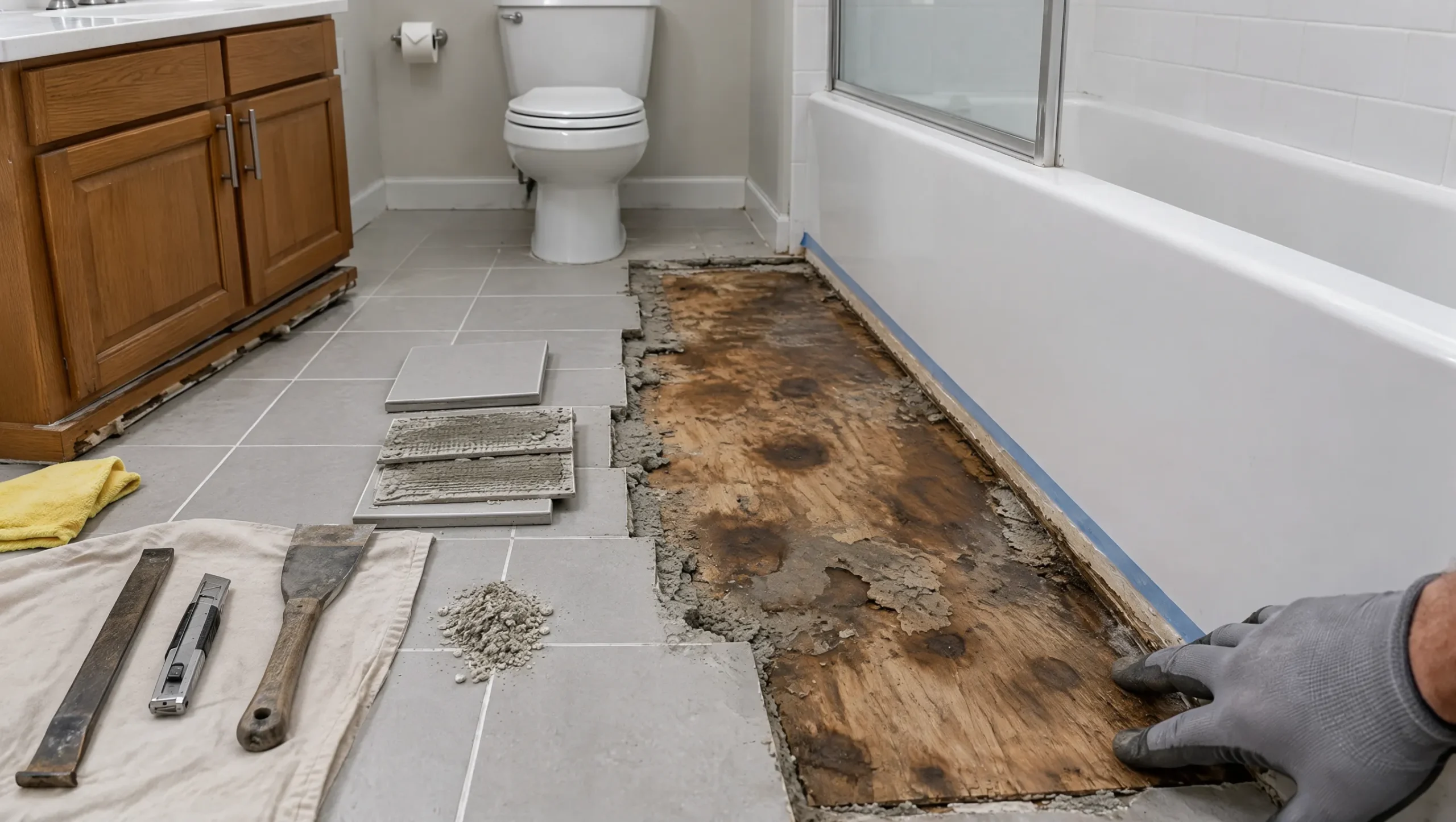Damaged Bathroom Flooring